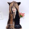 Plush Animal Ear Hat for Adult Unisex Earflap Gloves Scarf All In One Warm Trapper Hat Outdoor Activity Cold Weather Hat