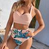 Dámský Módní Sexy Pevný Taška Bikini Vícebarevný Listový Potisk Plavky