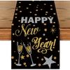 Artoid Mode Cheers Black and Gold 2025 Happy New Year Table Runner, Xmas Winter Holiday Kitchen Dining Table Decoration for Indoor Outdoor Home Party