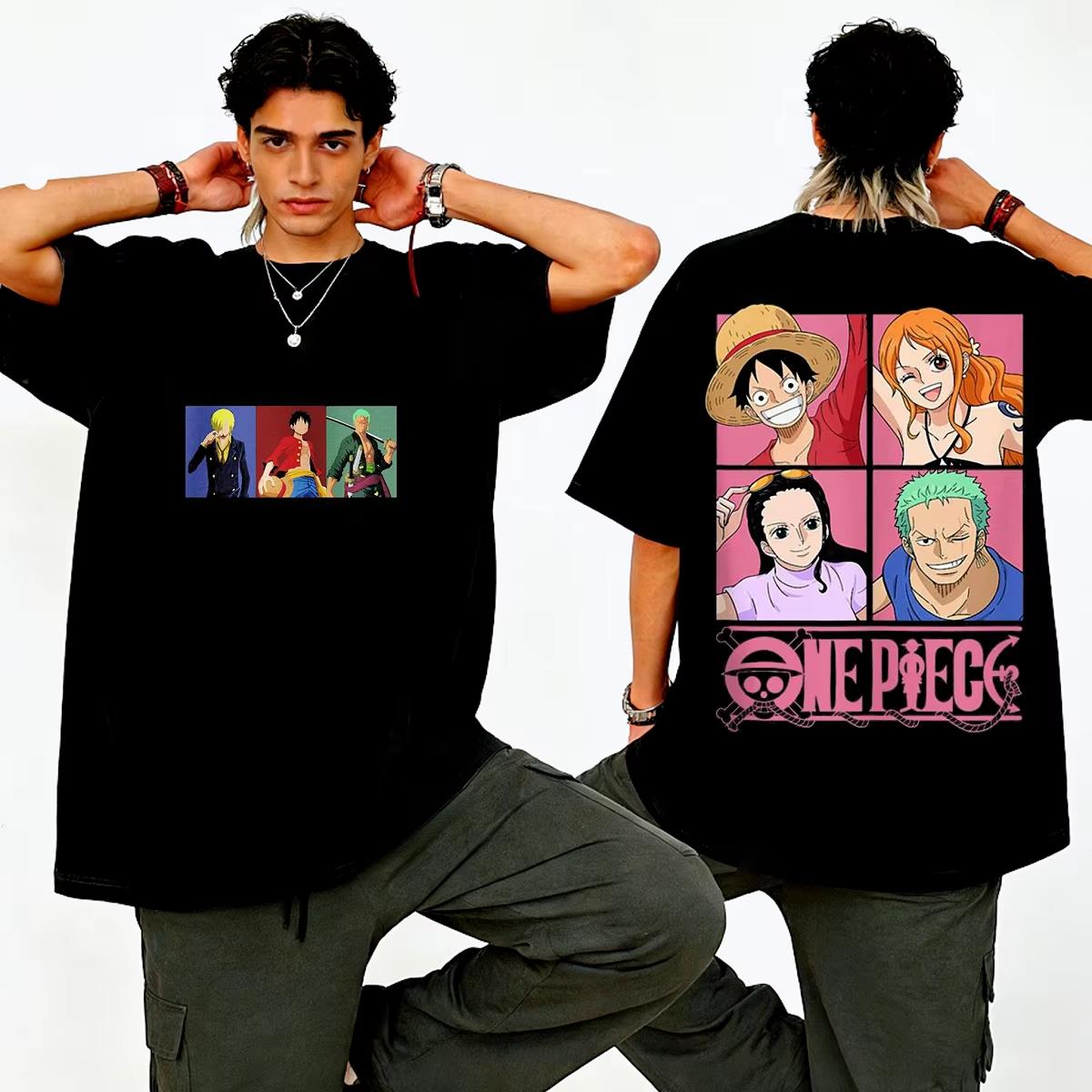 

2026 One Piece Луффи Японский аниме принт мужская и женская короткорукавная футболка из чистого хлопка топ 4XL