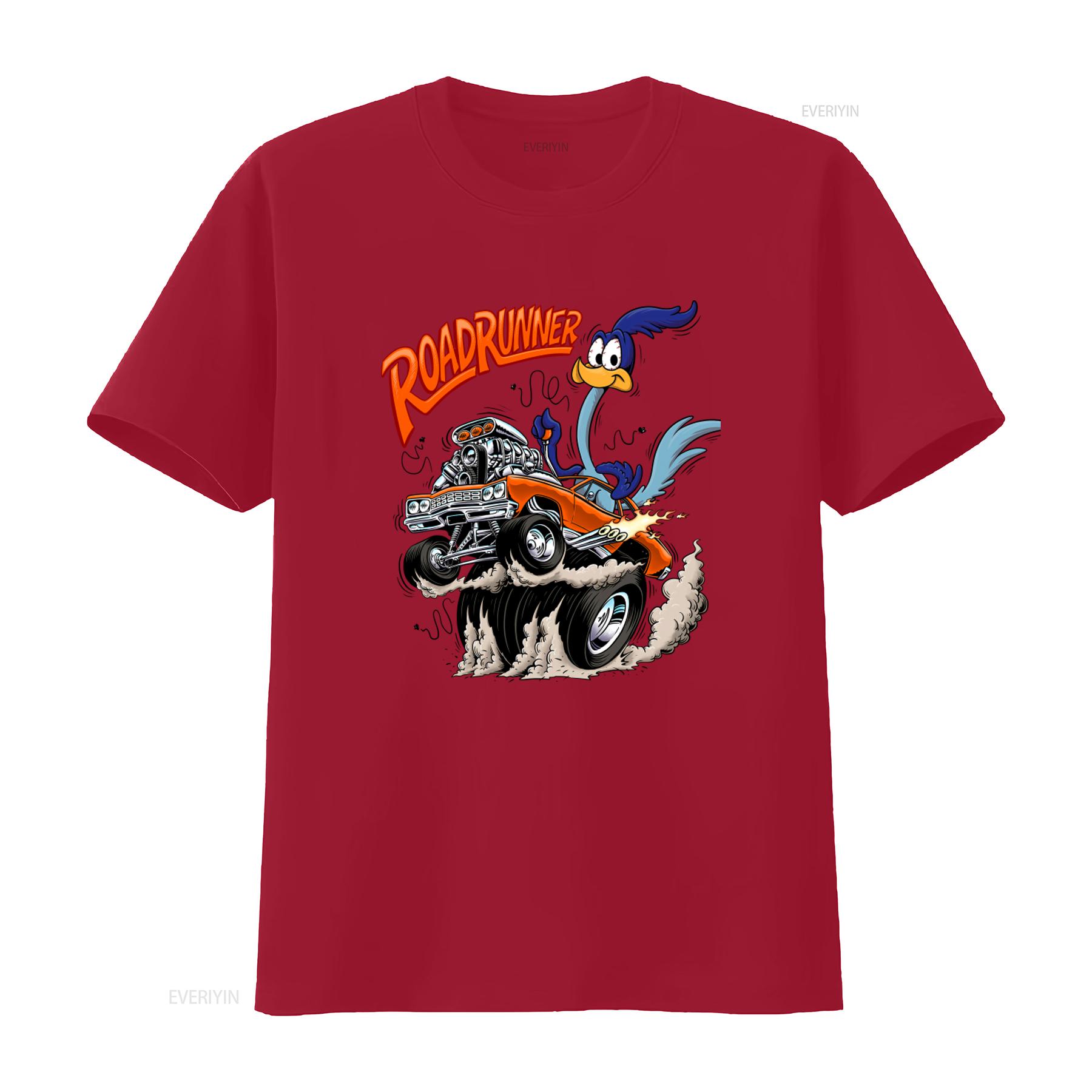 

Road Runner Cartoon T Shirt Orange Hot Rod Car Design for Mens Fashion vintage Washed Breathable Stylish streetwear fashion S