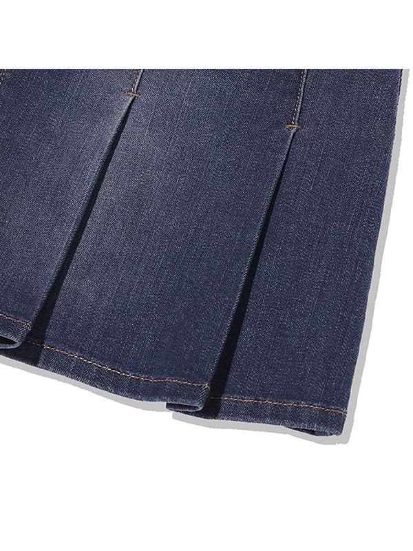 Kirsh Cherry Denim Pleated Mini Skirt [Blue]