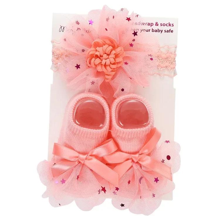 Newborn Baby Sock Headband Set Cute Bowknot Short Sock Headband for Infant Baby Girl Spring Summer Baby Stuff 0-12 Month