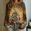 Women's Fashion Round Neck Long Sleeve Christmas Print Casual Pullover Sweater Top