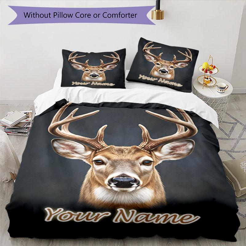 3PC Custom Name Deer Portrait bedding,soft and breathable,2D flat print,room decor.,Poster Three-piece set,Soccer Three-piece set,Art,Poster,Soccer
