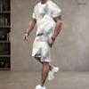 Men S Plus Size Printed Round Neck Short Sleeve Top And Shorts Two Piece Set