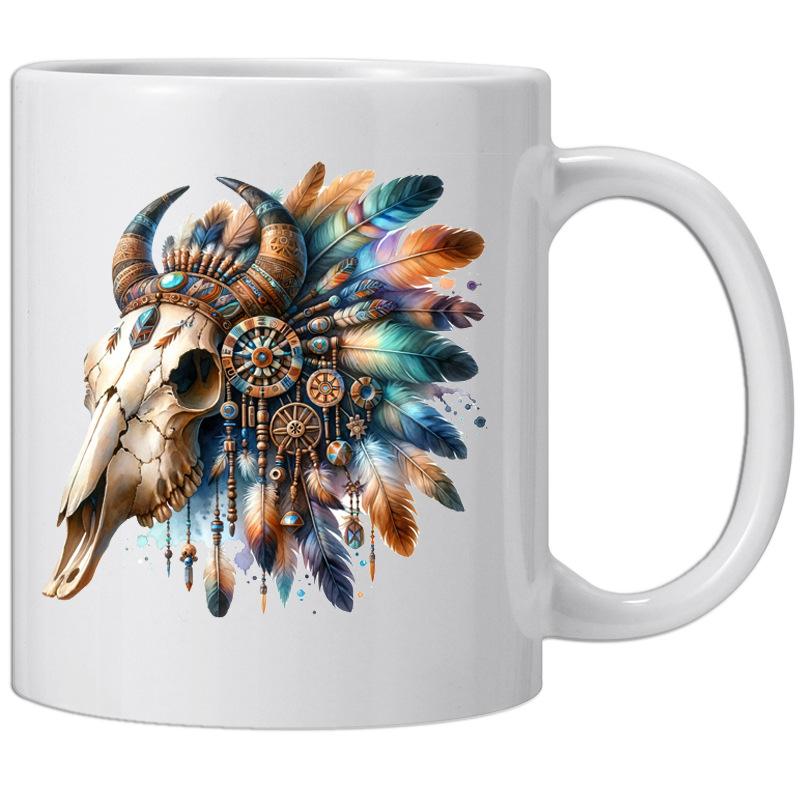 Bone Bone Skull Ceramic Coffee Mug Tea Cup Ethnic Tribal Style