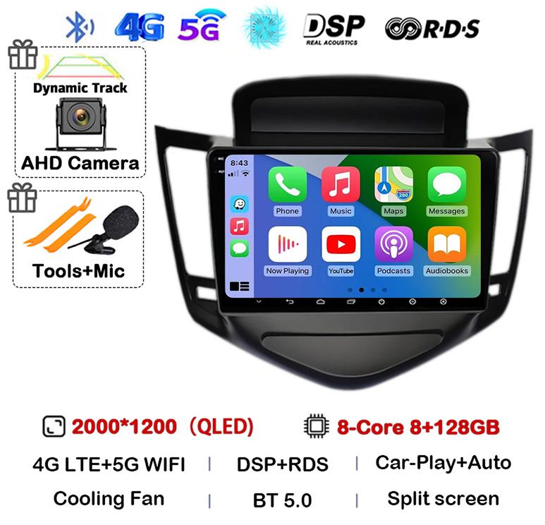 Android 14 Carplay Auto For Chevrolet Cruze 2008 2009 2010 2011 2012 4G+WIFI DSP Car Radio Multimedia Video Player GPS Head Unit
