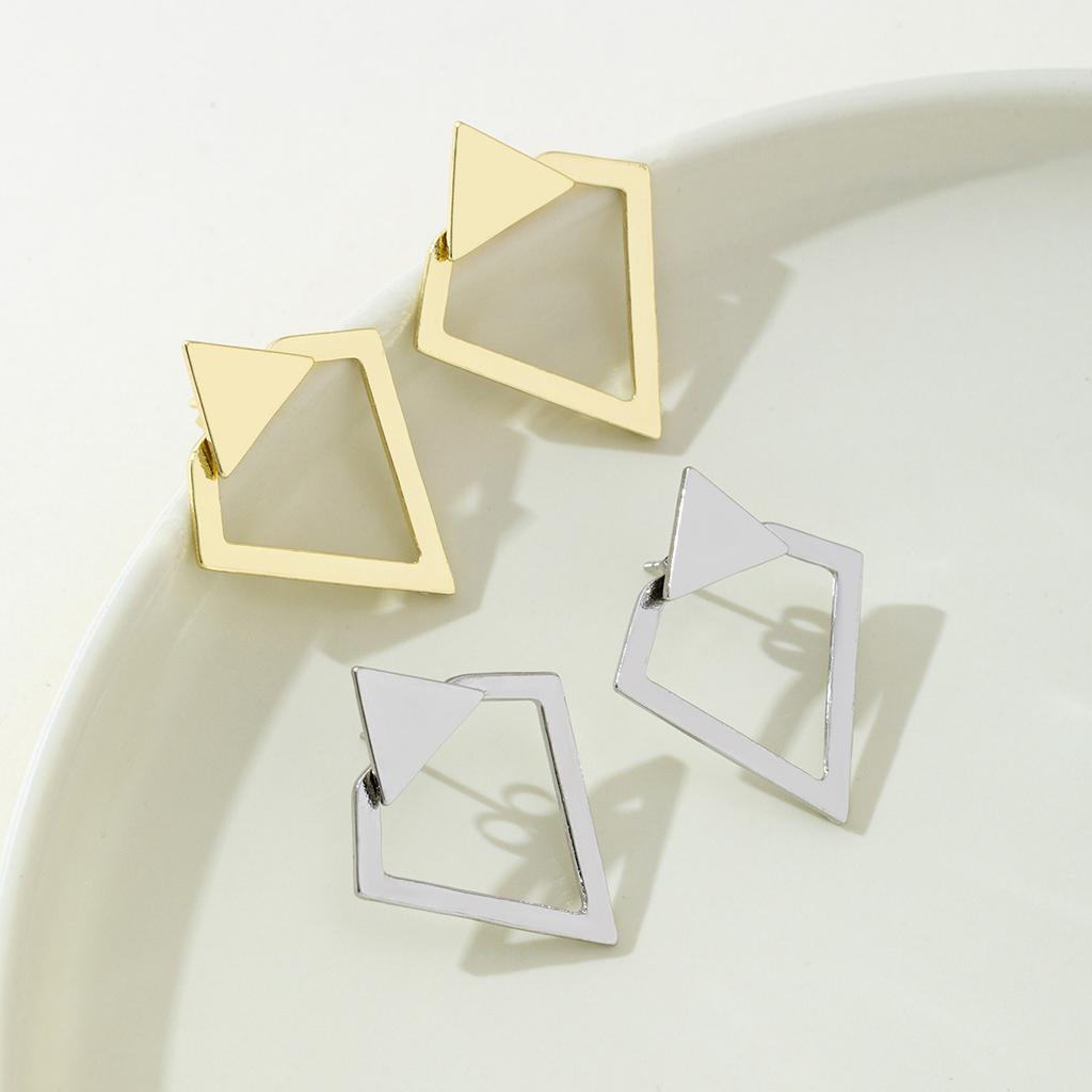 Minimalist Double-Layer Rhomboid Triangle Detachable Triangles Stud Earrings for Women Fashion Jewelry Party Gifts