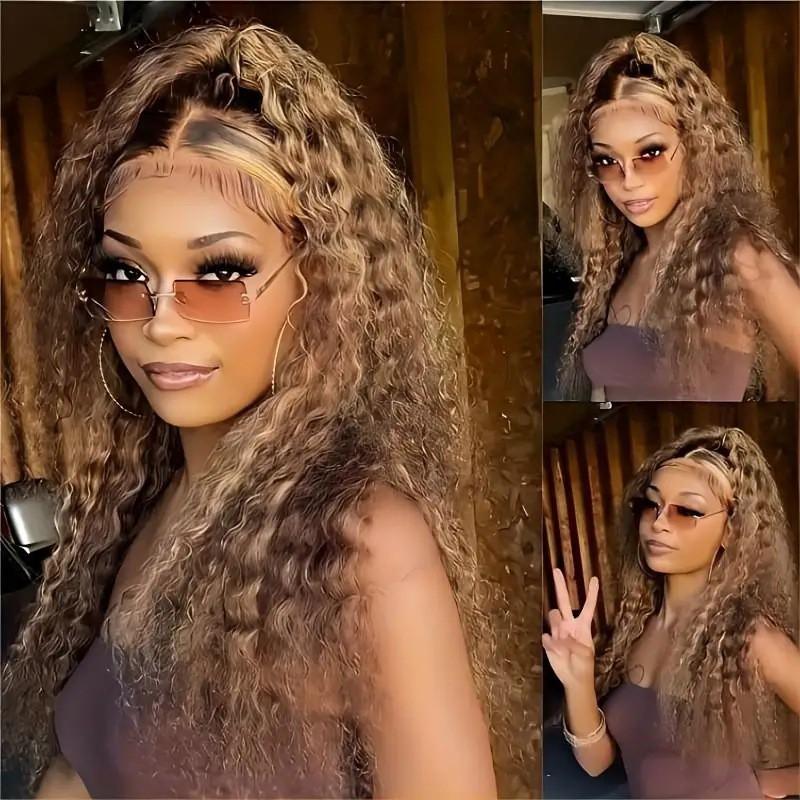 Lace Front Curly Wig With Piano Color Heat-Resistant Synthetic Hair Women Long Volume Wavy Hairpiece Natural Look