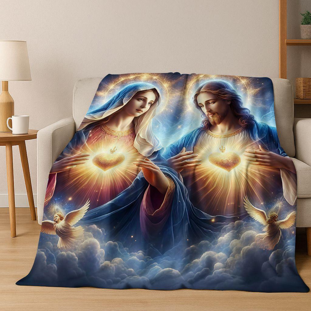 26 Style Faith Virgin Mary Jesus Blessed Flannel Blanket,Cozy Soft Throw Blanket for Home Bedroom Bed Sofa Picnic Cover Gift Kid