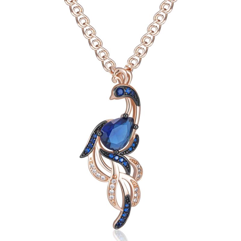 

Unique Blue Natural Zircon Bird Pendant Necklace For Women Rose Gold And Black Gold Plating Daily Fine Animal Jewelry