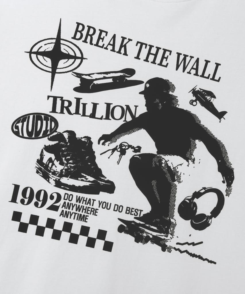 TRILLION Skateboard Pigment Graphic Short Sleeve T-Shirt (White)