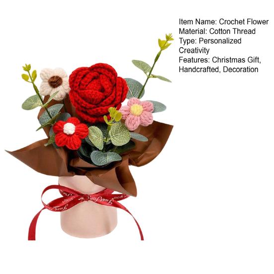 Tığ İşi Çiçek Buketi El Yapımı Örgü Çiçek Süsü İp Çiçekli Dekorasyon Anneler Günü Doğum Günü Noel Hediyesi