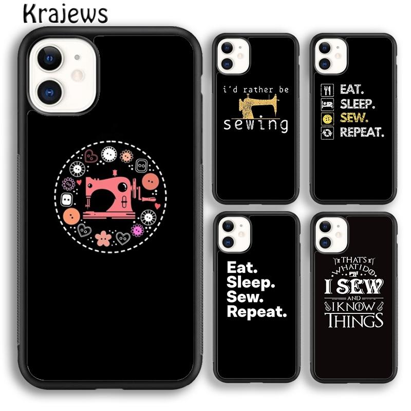 Krajews Eat Sleep Sew Repeat Phone Case Cover For iPhone 17 Air 16 15 14 plus 11 12 13 pro max coque Shell Fundas