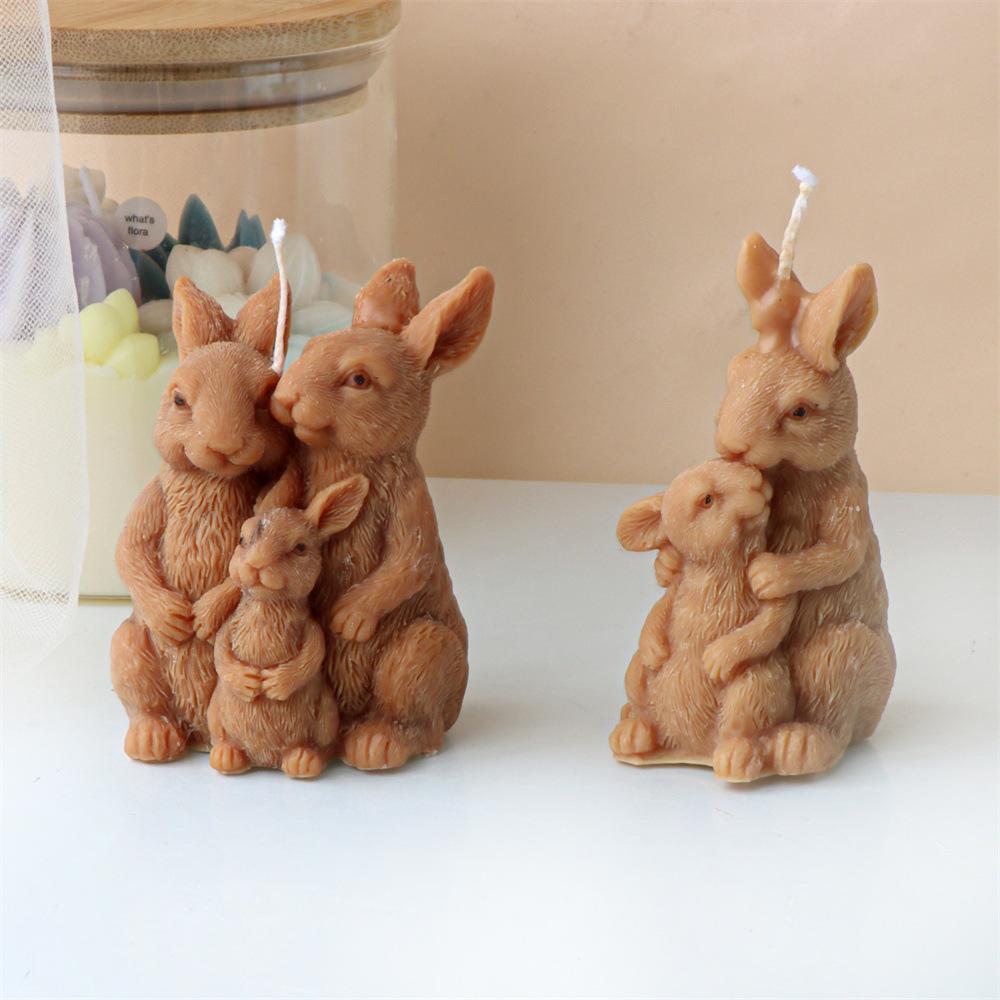 Standing Basketball Rabbit Candle Mold 3D Rabbit Family Size Holding Flower Fragrance Easter Animal Cake Baking Tools Home Gifts