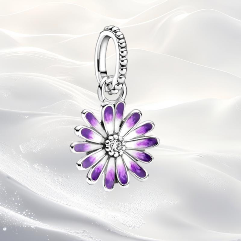 Cherry Blossom Flower Clip Charm Beads Dangle Fit Original Snake Silver Bracelet Necklace Bead For Diy Jewelry Women Gift