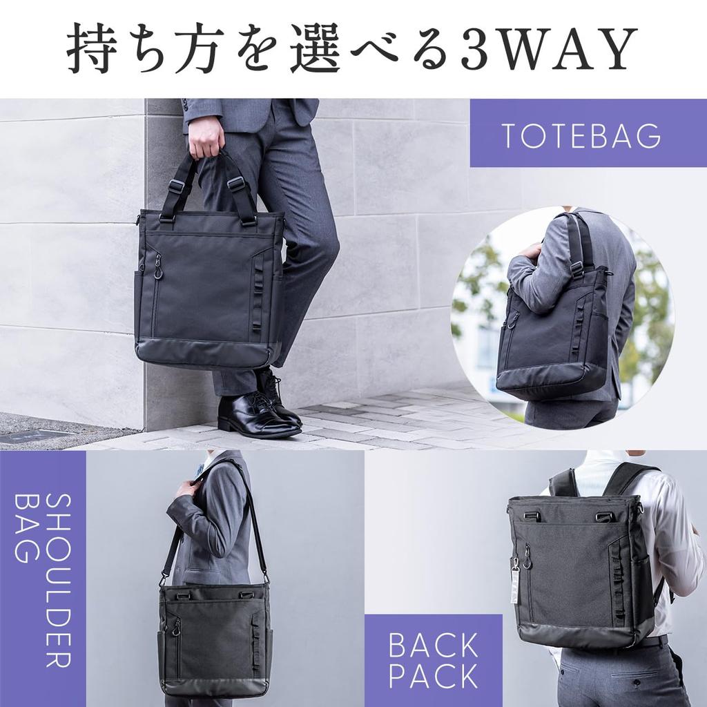 Tote Bag Ryggsäck Axelväska Tum PC-förvaring 21L Stor kapacitet A4-förvaring 15 fickor Utan logotyp Pendling till skolan Affärsryggsäck Svart [Sanwa