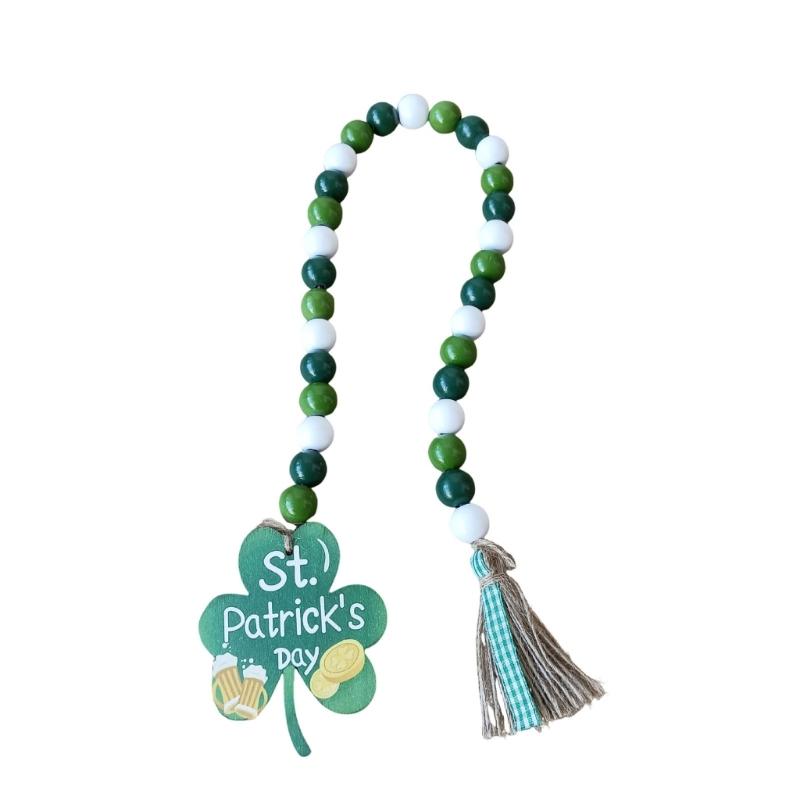 StPatrick’s Day Decoration Irish Festival Wooden Bead String Festival Rope Tassels Bead String Tray Ornaments