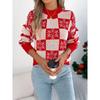 Autumn Winter Snowflake Checkered Knitted Sweaters Lantern Pullover Sweater Women's Christmas Sweater
