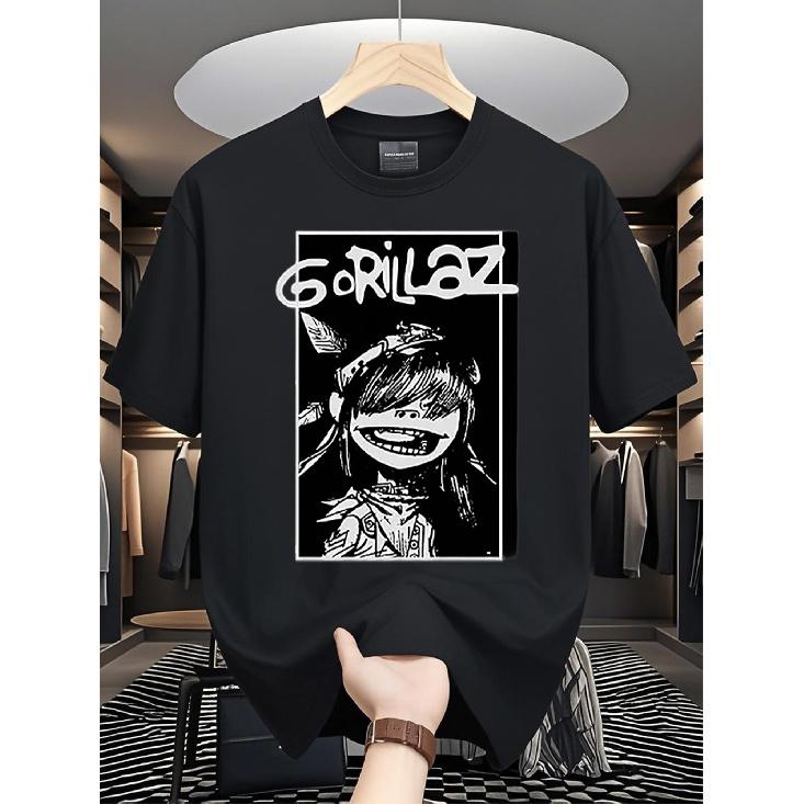 Local Store, Men S T-Shirts, Men S Shirts, Men S Clothing, T-Shirts for Men, Men S T-Shirt, Gorillaz Rock Band T-Shirt 180g Black and White, Gorillaz S чёрный