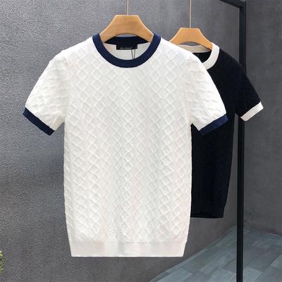 Herren Trendy High-End Kurzarmpullover, Frühling/Herbst 2023 Dünn gestrickt Basis-Schicht