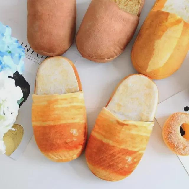 Plush Foodie Bread Hamburger Toast Winter Non-Slip Soft Home Shoes