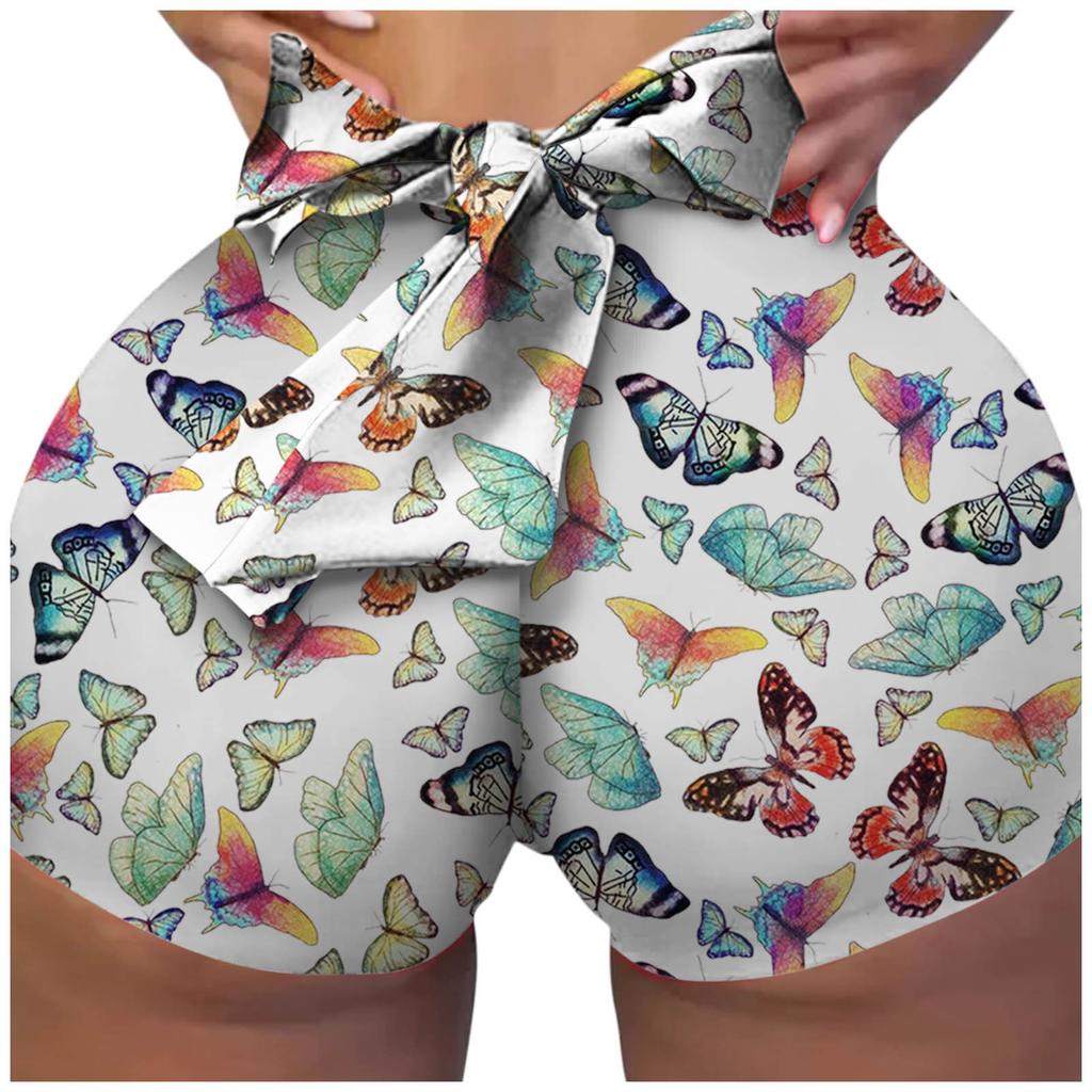 Sexy Women Yoga Shorts Butterfly Print Sport Workout Clubwear Homewear