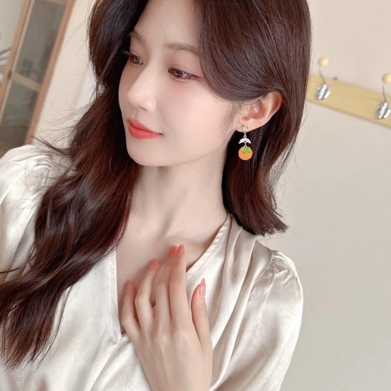 Women's Light Luxury Design Elegant Drop Glazed Persimmon Long Earrings Fashionable And Versatile Niche Design Earrings