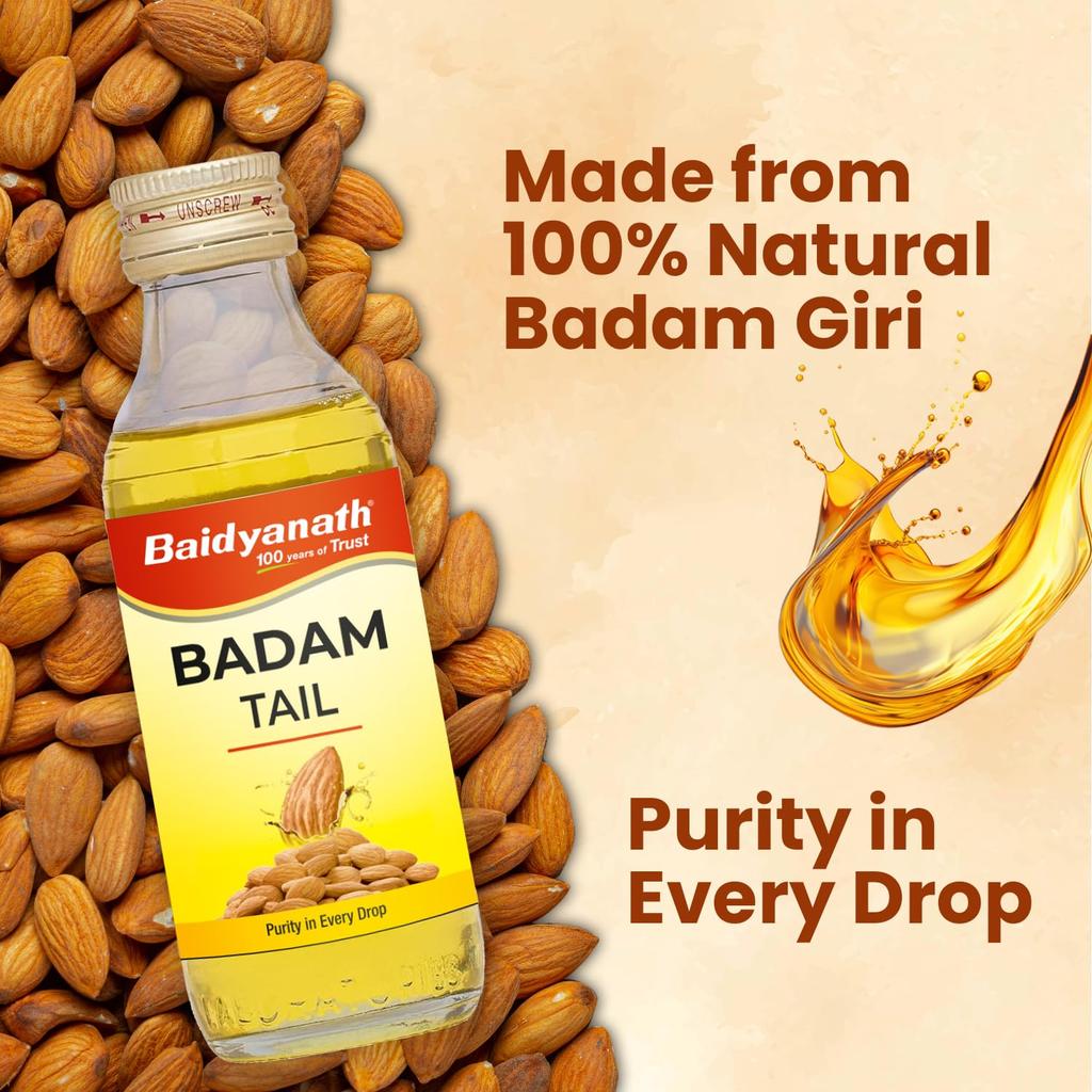 Baidyanath Ayurved Badam Tail 50ml Sweet Almond Hair & Skin Oil Vitamin E Rich Moisturizing Massage Oil Pack of 1
