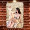 HD Tin Sign Vintage Asian Girl In Beige Chain Bikini Sheer Cover Up At Beach Metal Wall Art Retro Decor for Home Bar Cafe