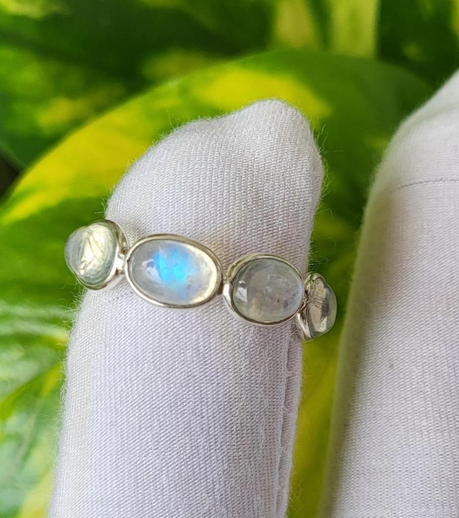 Natural Rainbow Moonstone 925 Sterling Silver Eternity Ring 6.75 US Gift A-19