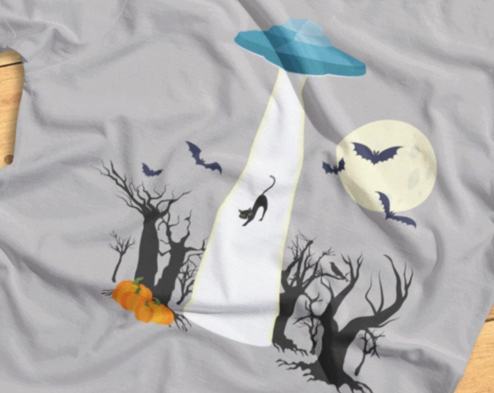 Spooky Alien Abduction - Funny Halloween Cat - T-shirt S