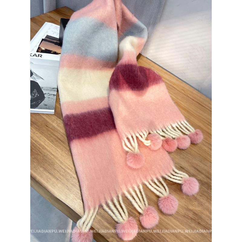 Only home, keep N strips for yourself! Real Rex Rabbit Hairball! Thick Hair Flu Pulled Tassel Striped Big Scarf Big