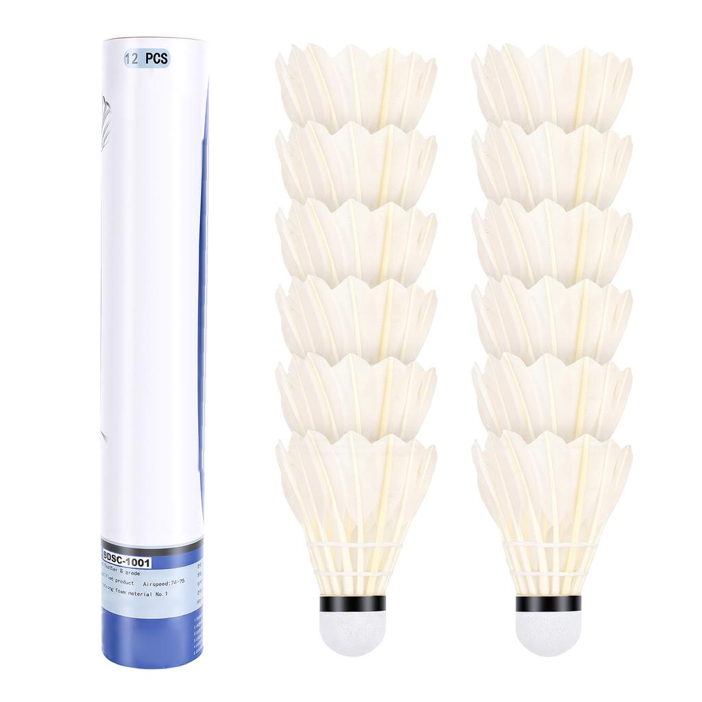 12 Pack Badminton Shuttlecocks for Training Durable Goose Feather with Stable Aerial Track Sturdy Cork Ball 12 Pack