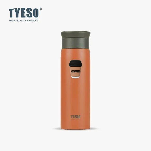 Tyeso 500ml Portable Thermoses Stainless Steel Insulated Water Bottle Simple Round Shoulder Travel Mug Frosted Style Design with Coffee Sticker