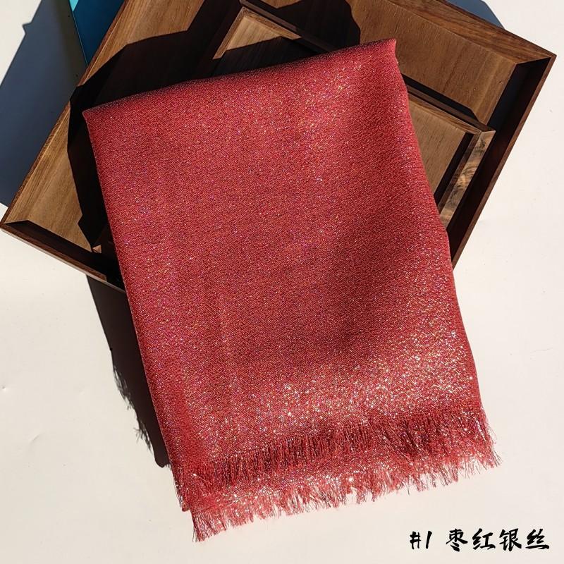 Lastest Brand Design Scarf Shiny Solid Color Shawls Rayon Fabric Gold Silk Silver Wire Head Shawl Fringe Hijab For Women