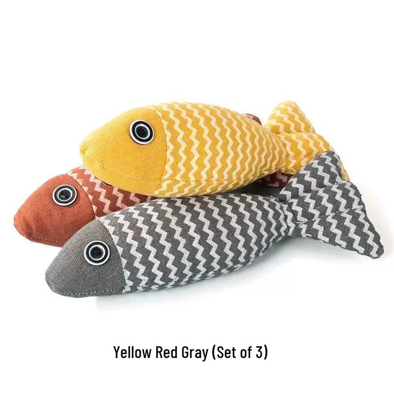 Catnip Burlap Fish Toy: Self-Entertainment, Chewing-Resistant, Teeth-Grinding Teaser for Cats.