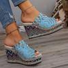 2025 Women's Wedge Slippers Summer Designer Blue Tassels High Quality Platform Sandals Fashion Casual Slippers Slides for Women