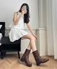 Leather Belt Buckle Straight Boots Small Thick-soled British Retro Martin Boots Western Boots Short Boots Women's Knight Boots