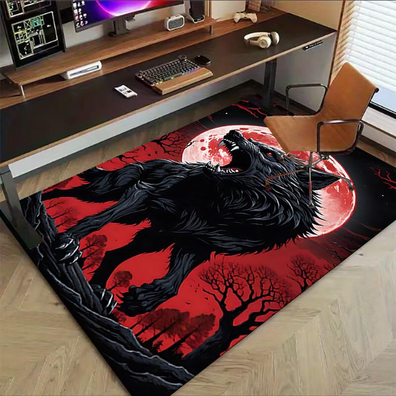 1pc Wolf Howling Moon Carpet Anti Slip Polyester Floor Mat for office.Bedroom