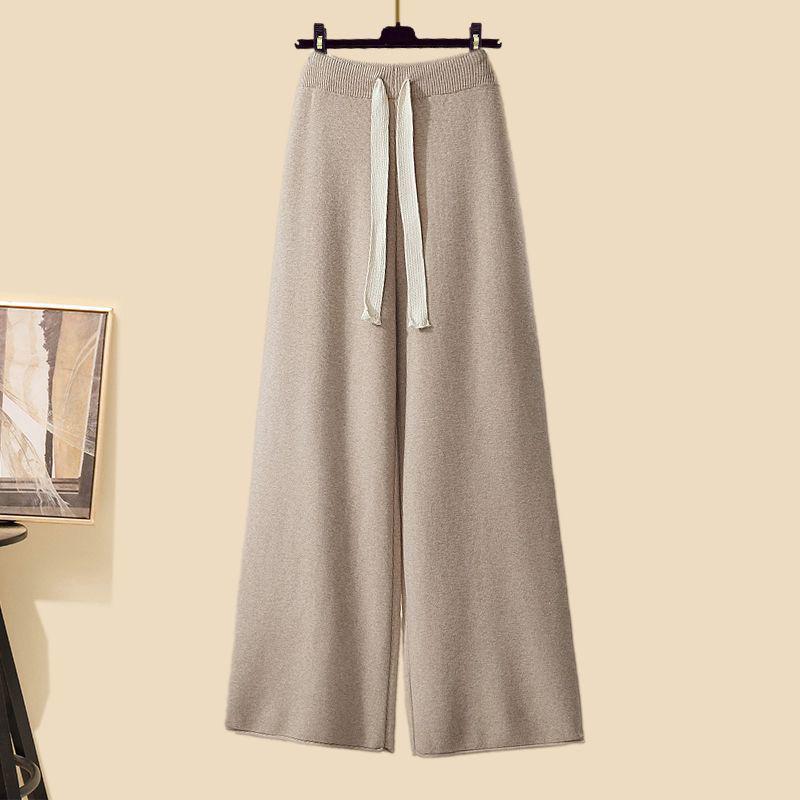 Autumn 2025 Knit Cardigan Set with High-Neck Sweater & Wide-Leg Pants
