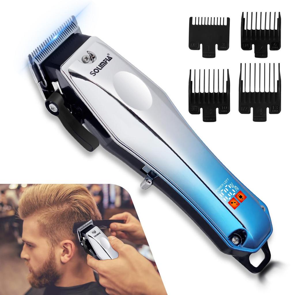 Professioneller Haarschneider für Herren, verstellbare Länge, Haarschneider mit Kabel, Haarschneideset für den Heimgebrauch, Rot/Blau