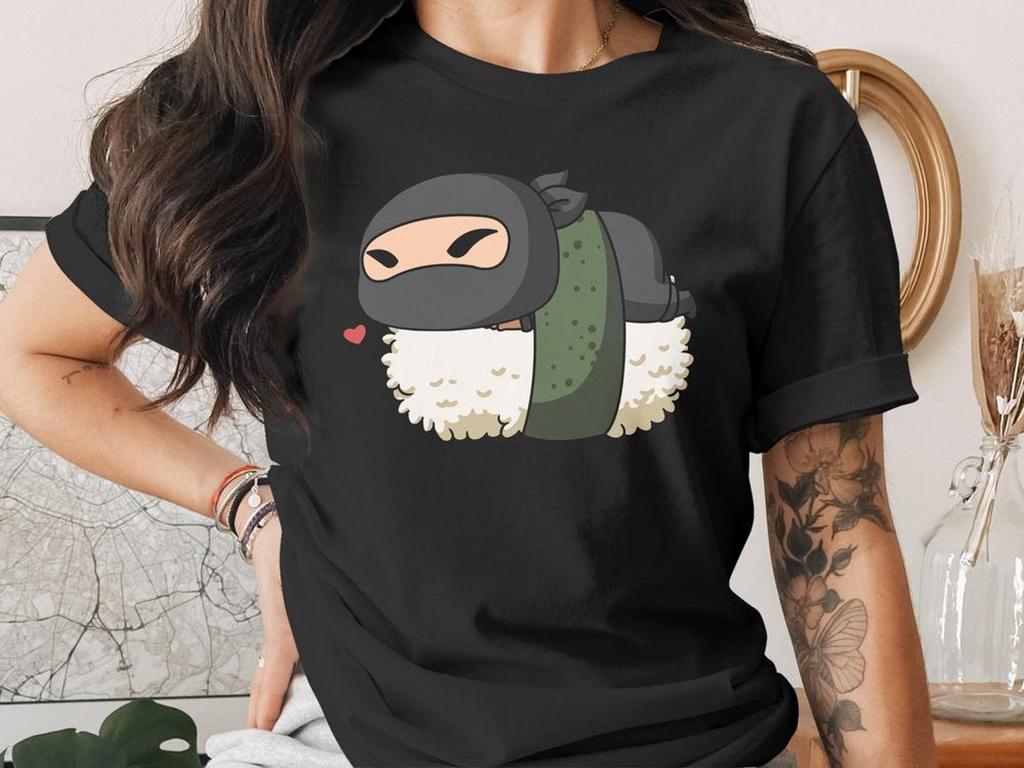 Cute Sushi Ninja T-Shirt, Japanese Anime Gift, Kawaii Anime Sushi Shirt, Cute Japan Manga Art