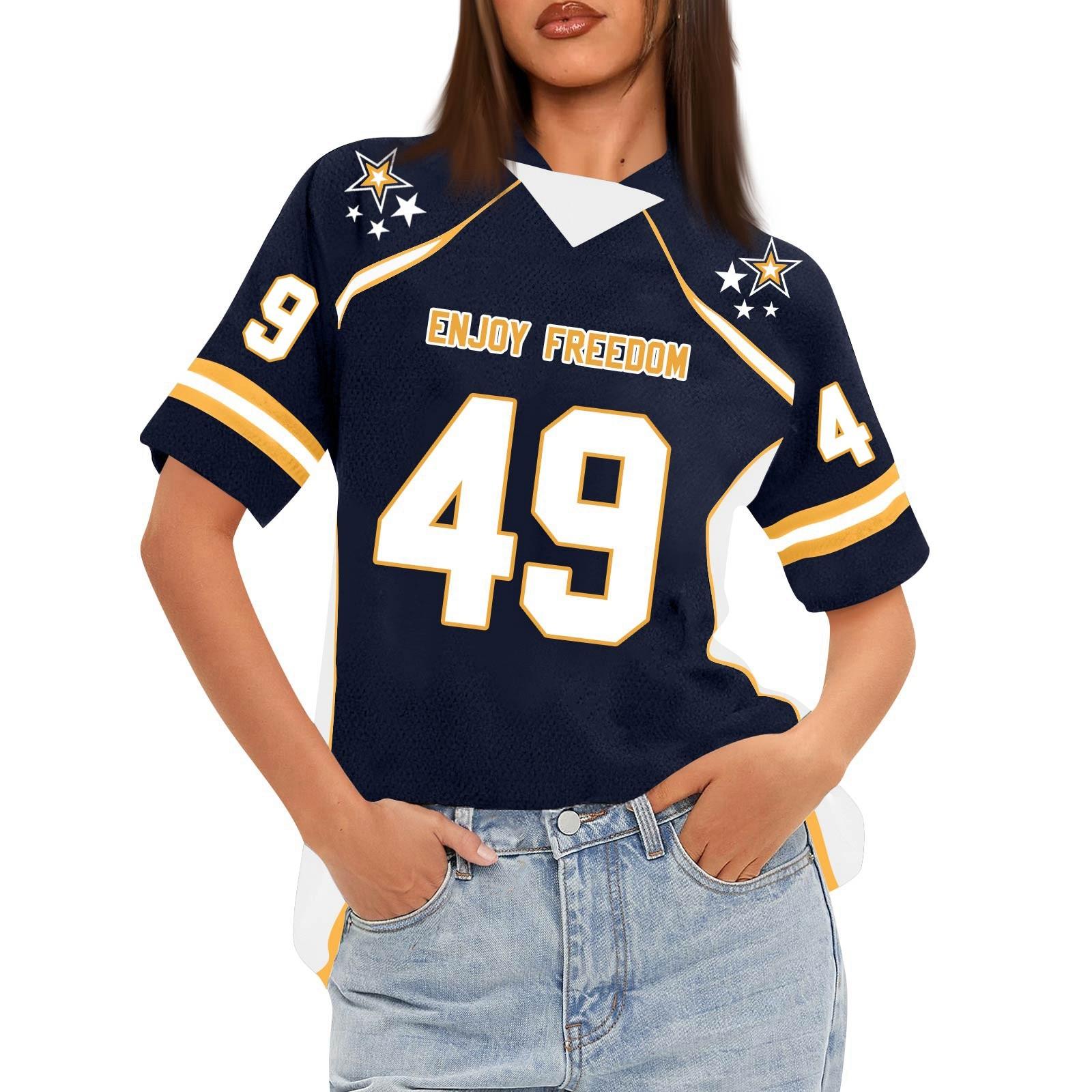 

Женская футболка оверсайз с коротким рукавом из сетки, футбольная майка, V-образный вырез, графический топ, футболка XL жёлтый