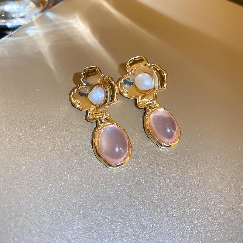 Boucles d'oreilles vintage ovales à effet vieilli en huile goutte à goutte en forme de C pour femmes - Boucles d'oreilles rétro de luxe léger