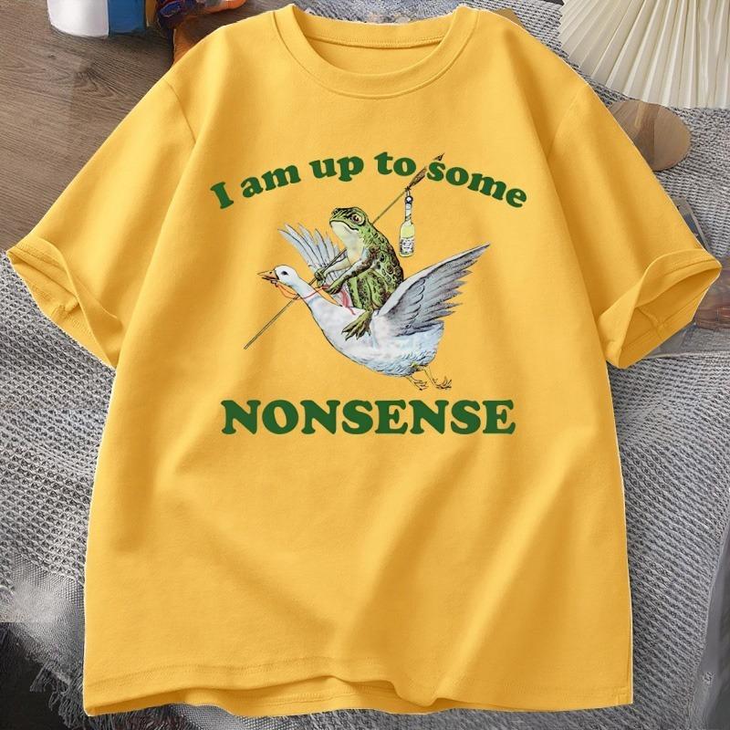 

Funny Frog Meme Tee Shirt Unisex WOMEN I Am Up To Some Nonsense Cotton T Shirt Round Neck Short Sleeve Streetwear Clothing Tops 4XL