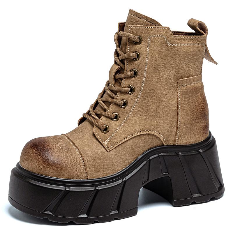 

Ботинки Мартина с внутренней платформой, женская обувь, новые кожаные ботинки осень-зима, обувь 10 см, платформа, повседневная обувь, короткие ботинки, тренд A038 39 хаки