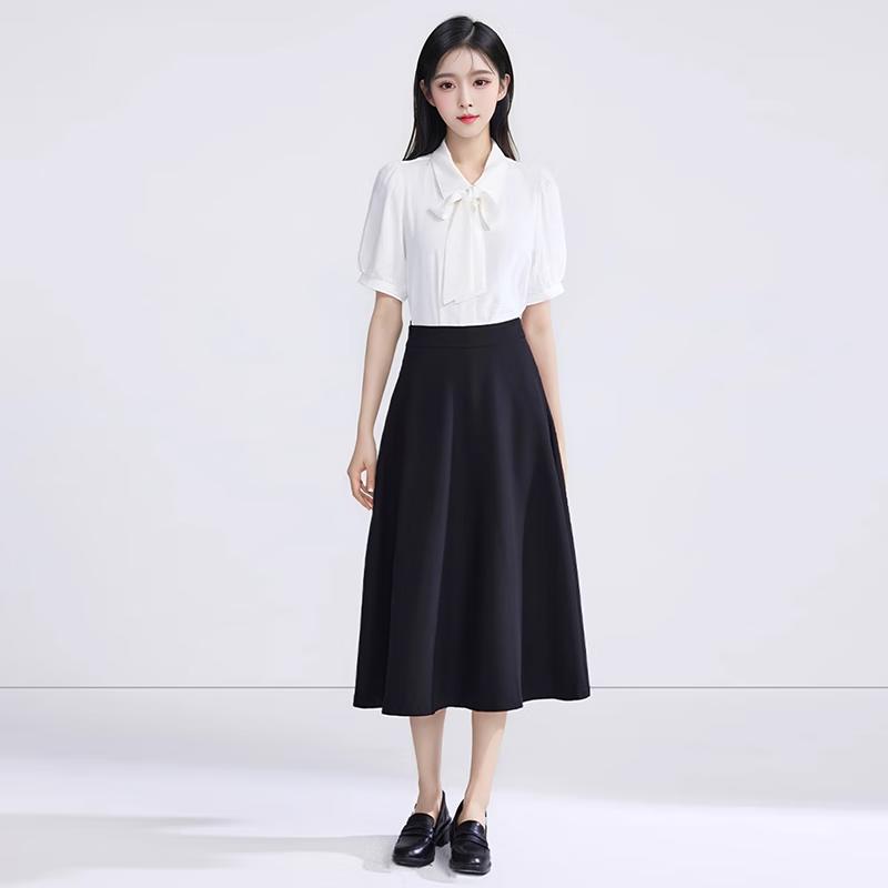 Women's Detachable Bow Short Sleeve Chiffon Blouse