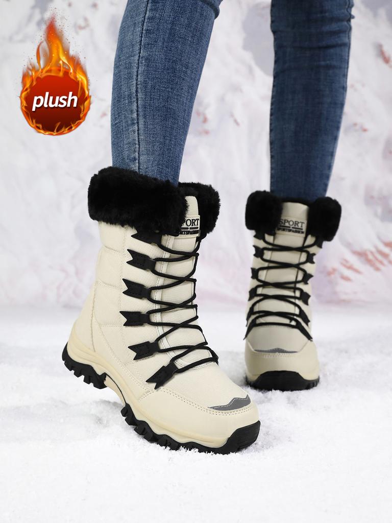 Damen-Stiefel, Winter, weißer Schneestiefel, kurzer Stil, wasserabweisendes Obermaterial, rutschfeste Qualität, schwarze Schuhe aus Plüsch